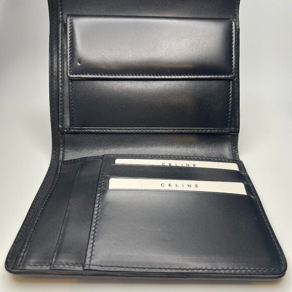 Celine Triomphe Printed Canvas & Leather Compact Wallet - Black - Preowned - Picture 7 of 13